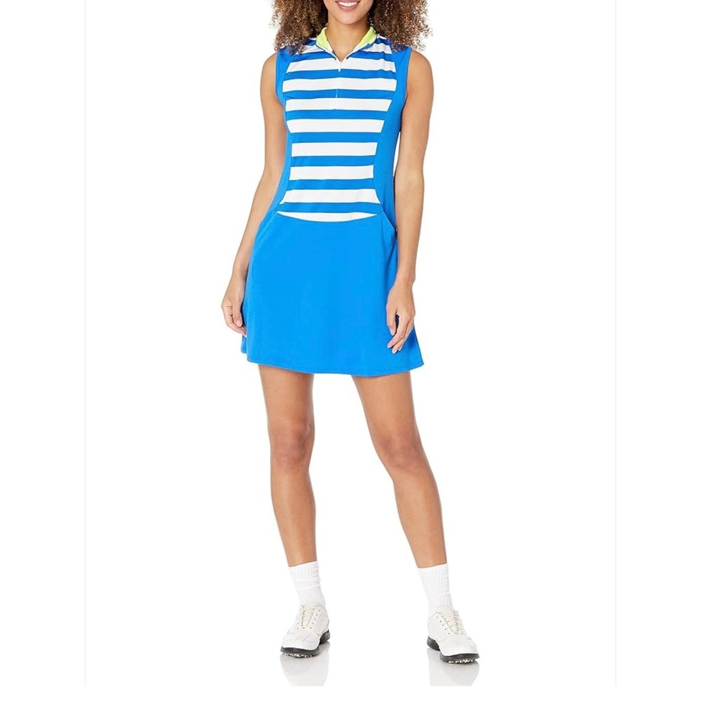 PGA Tour Standard Striped Sleeveless 1/4 Zip Gold‎ Dress Athleisure L